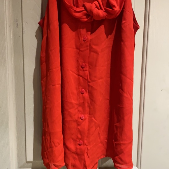 Worthington blouse Red Button up with Tie - Picture 3 of 5